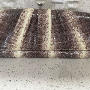 Lauren Merkin Snakeskin Brown and Cream Clutch